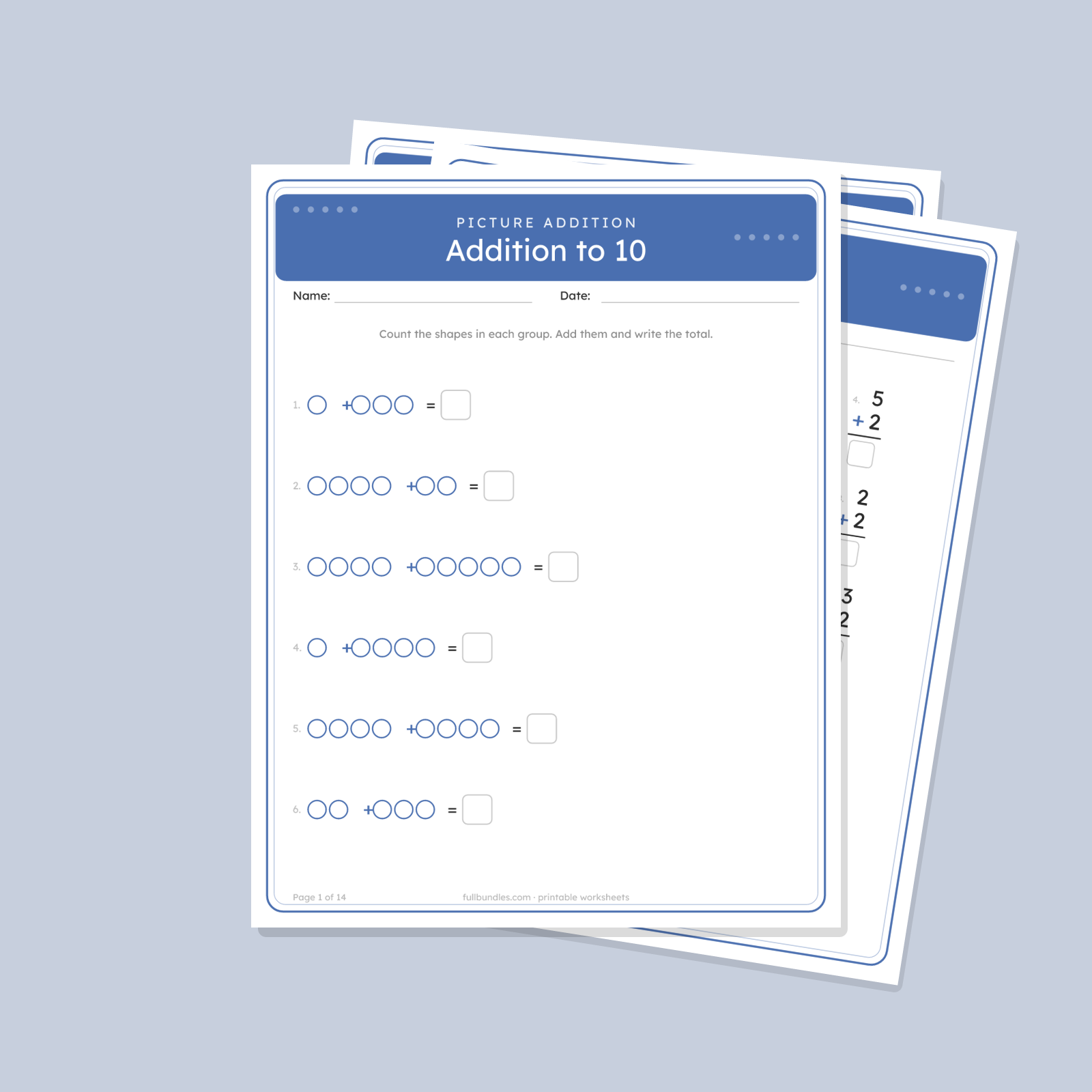 Addition Worksheets — 14 Printable Kindergarten & 1st Grade Math Pages, Picture Addition + Addition to 10 (with Answer Key)