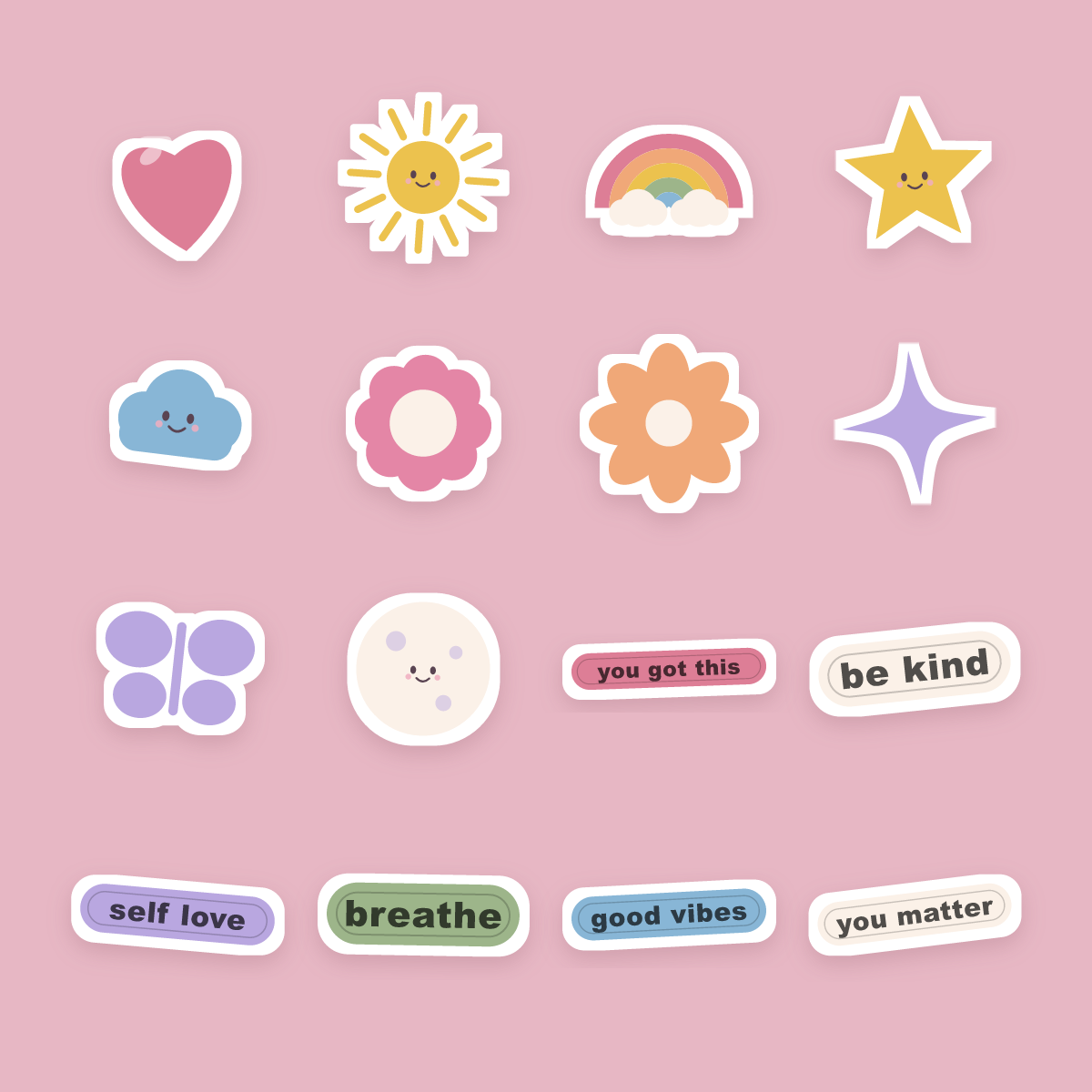 Affirmation Sticker Pack — 16 Die-Cut Self-Love & Positive Quote Stickers (PNG + SVG, Commercial Use) preview 4