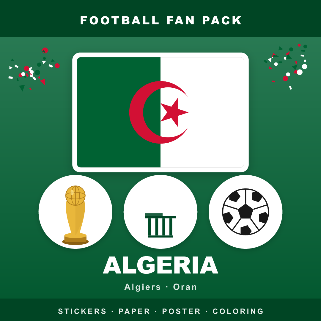 Algeria Football Fan Pack — Stickers, Digital Paper, Poster & Coloring Page