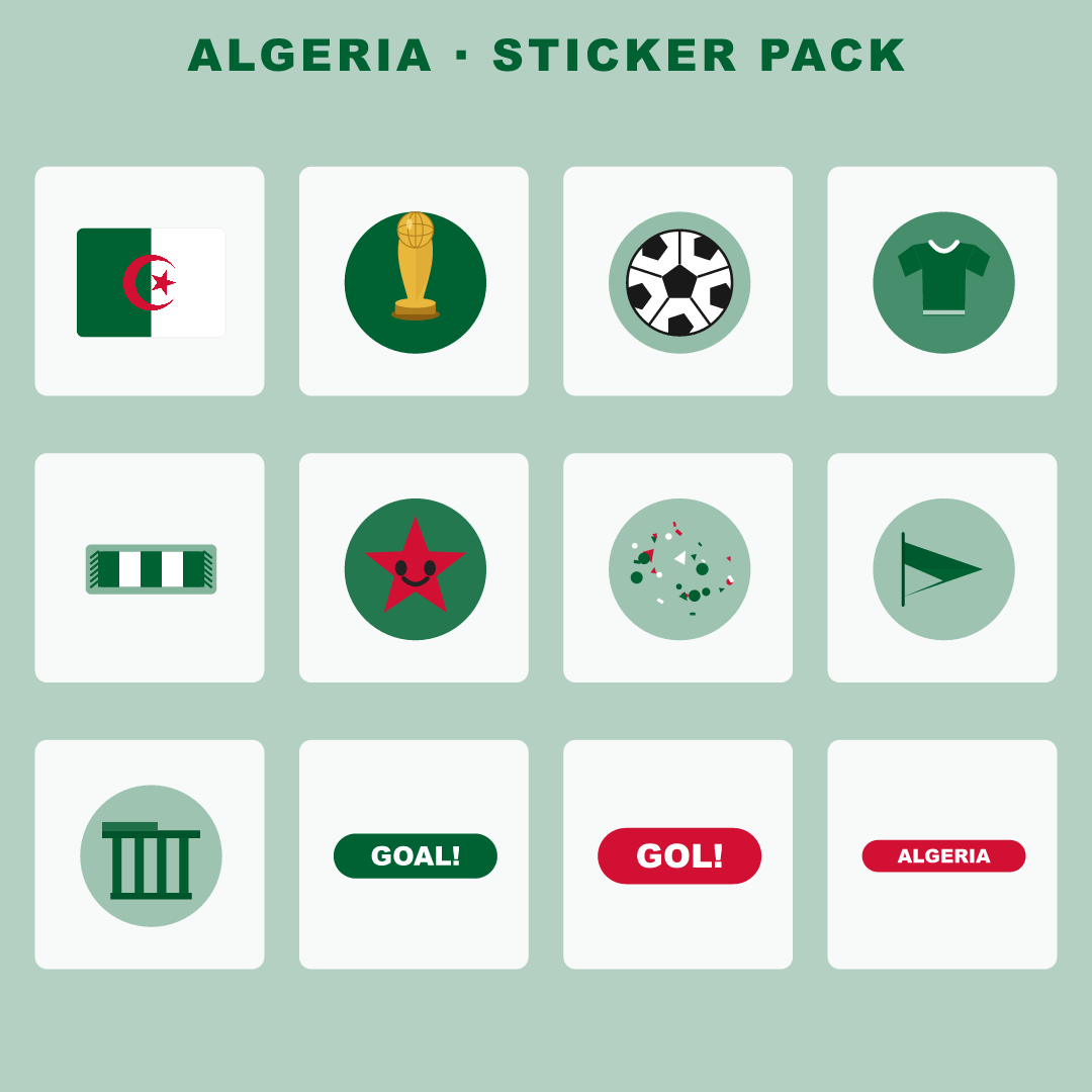 Algeria Football Fan Pack — Stickers, Digital Paper, Poster & Coloring Page preview 2