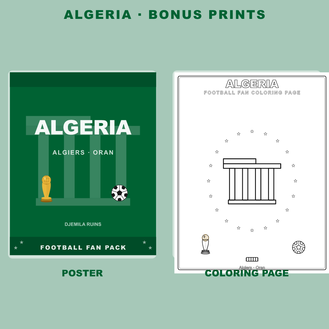 Algeria Football Fan Pack — Stickers, Digital Paper, Poster & Coloring Page preview 4