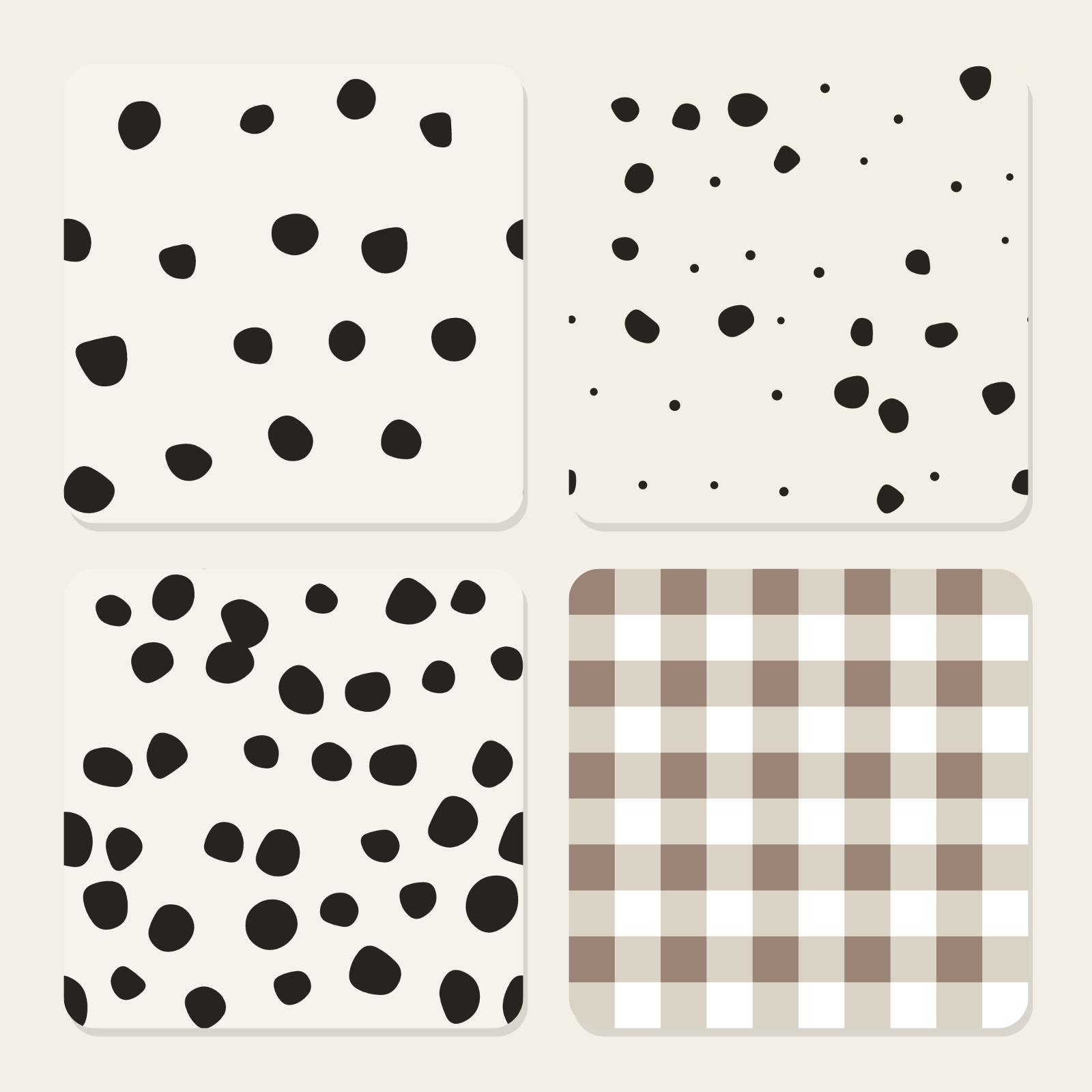 Animal Print Digital Paper Pack — 8 Seamless Cow Print, Spots & Stripe Patterns (Commercial Use)