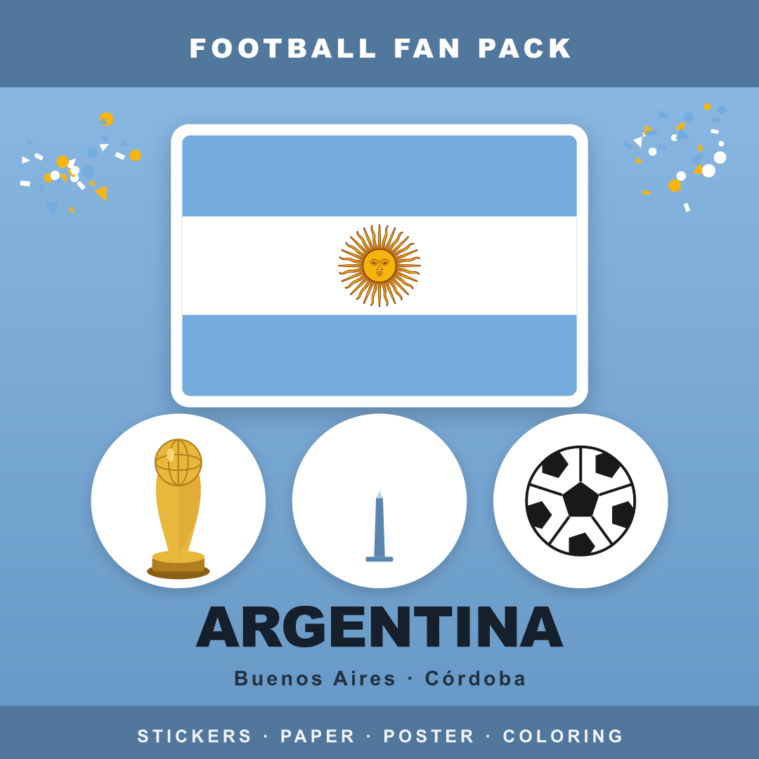 Argentina Football Fan Pack — Stickers, Digital Paper, Poster & Coloring Page