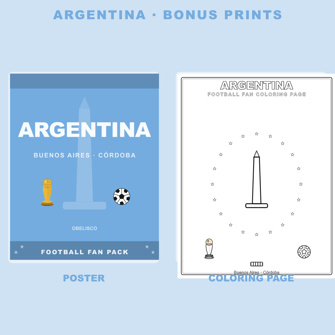 Argentina Football Fan Pack — Stickers, Digital Paper, Poster & Coloring Page preview 4