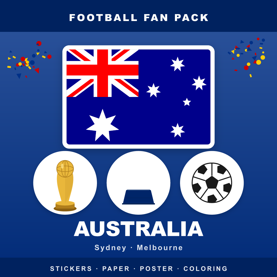Australia Football Fan Pack — Stickers, Digital Paper, Poster & Coloring Page