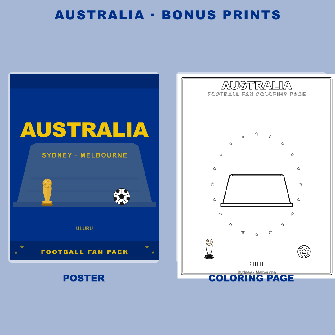 Australia Football Fan Pack — Stickers, Digital Paper, Poster & Coloring Page preview 4