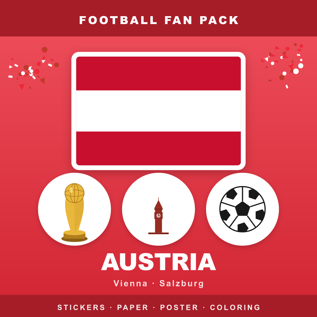 Austria Football Fan Pack — Stickers, Digital Paper, Poster & Coloring Page