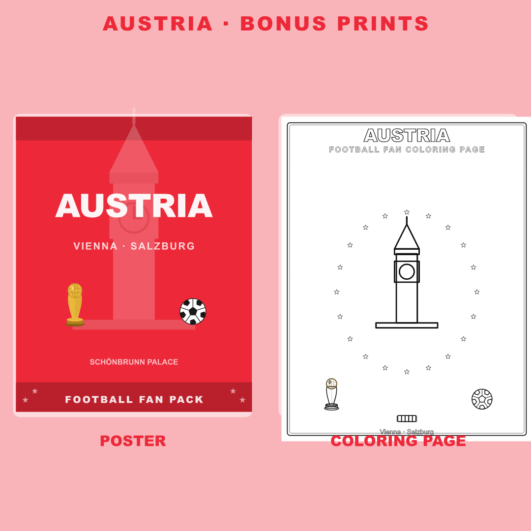 Austria Football Fan Pack — Stickers, Digital Paper, Poster & Coloring Page preview 4