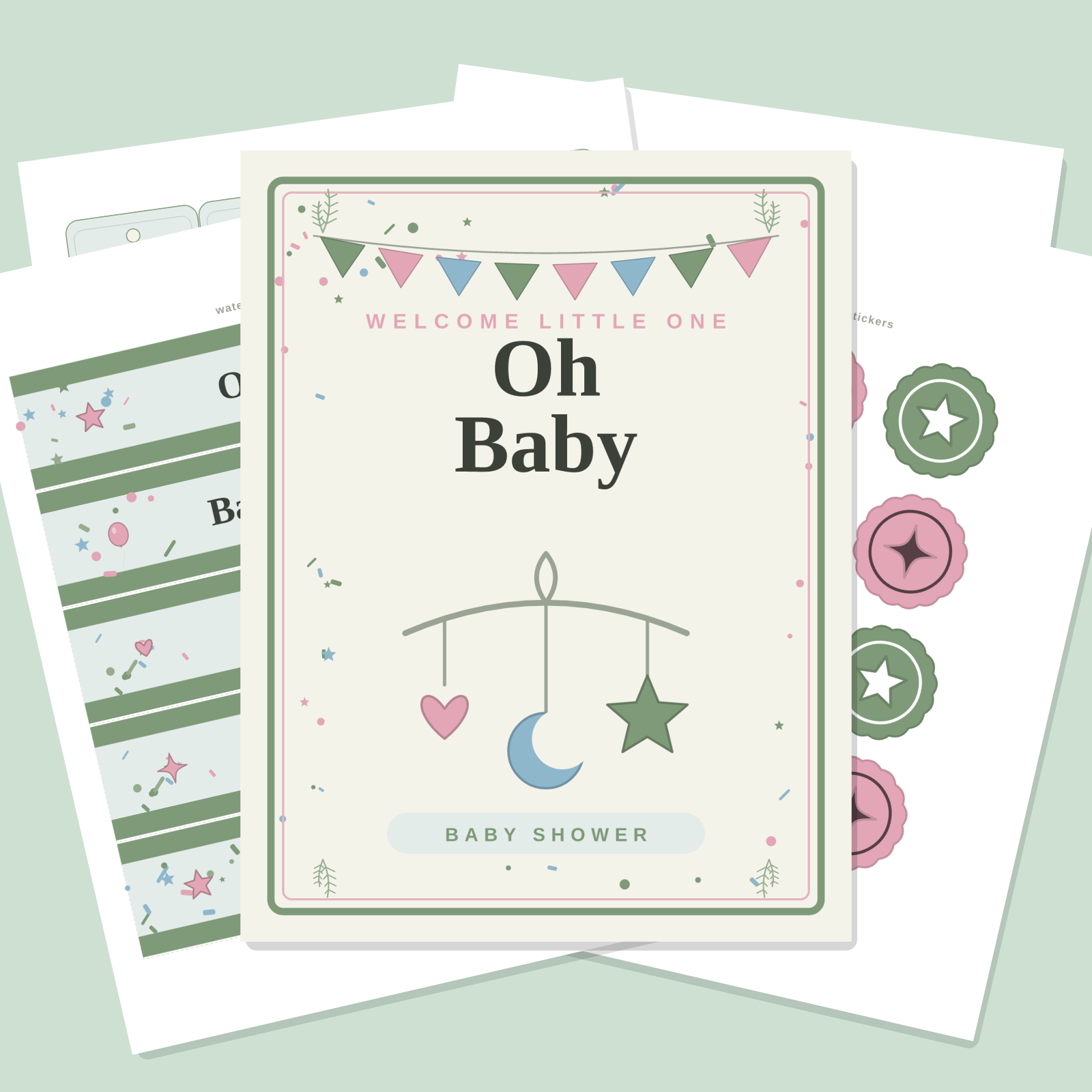 Baby Shower Printables Set — Cupcake Toppers, Favor Tags, Labels & Welcome Sign (Printable PDF + SVG)