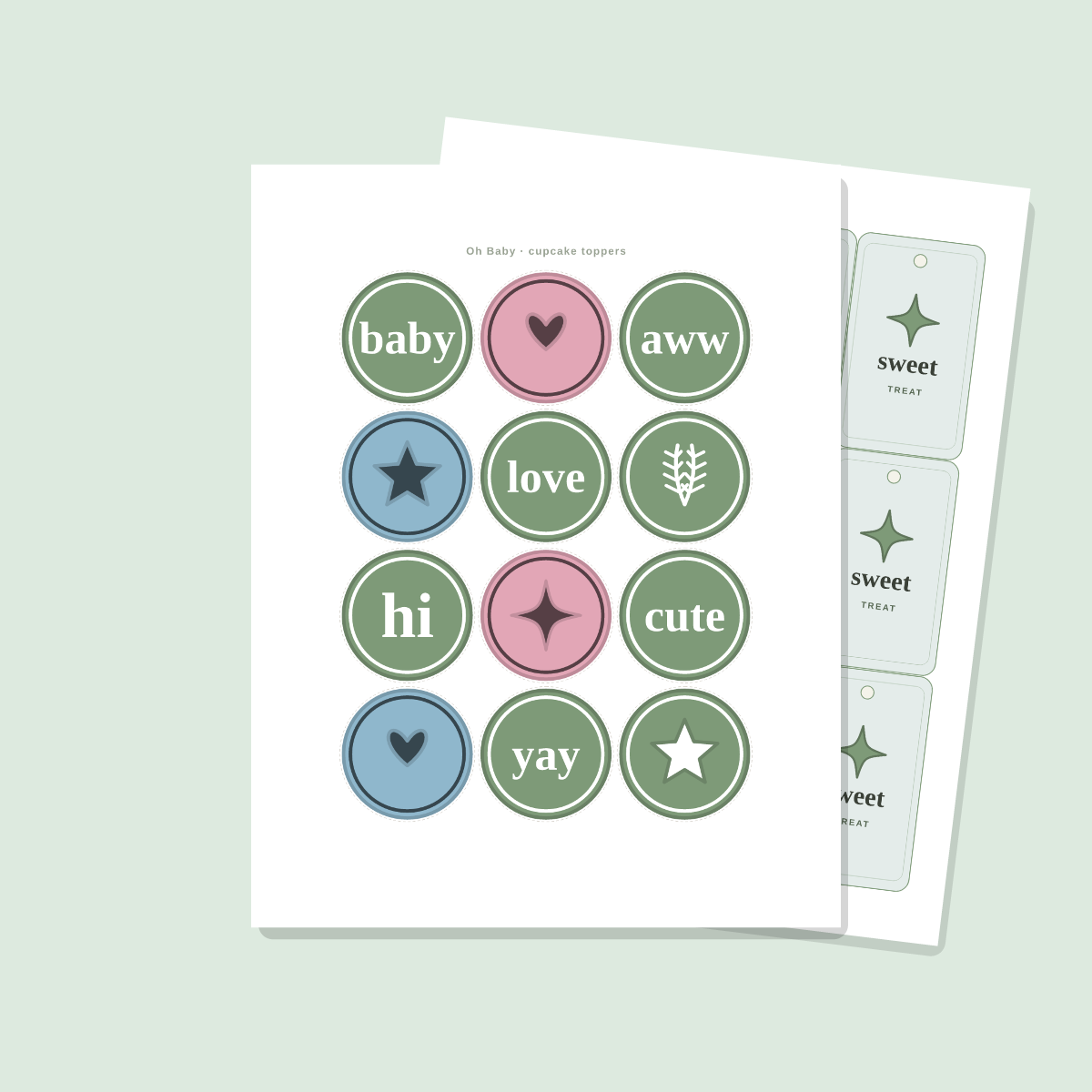 Baby Shower Printables Set — Cupcake Toppers, Favor Tags, Labels & Welcome Sign (Printable PDF + SVG) preview 2