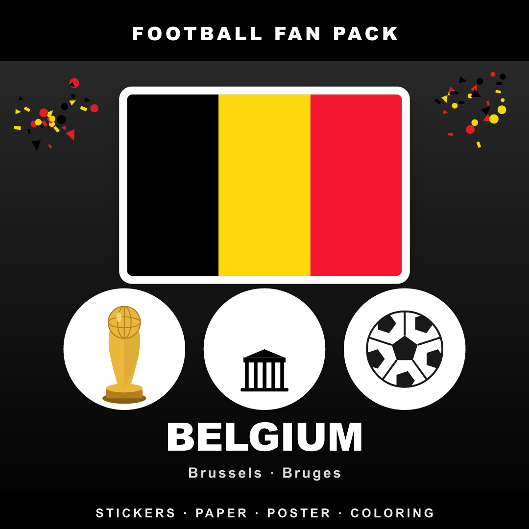 Belgium Football Fan Pack — Stickers, Digital Paper, Poster & Coloring Page