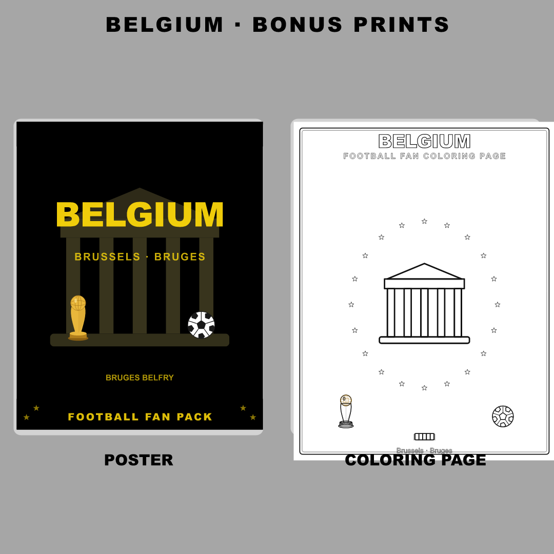 Belgium Football Fan Pack — Stickers, Digital Paper, Poster & Coloring Page preview 4