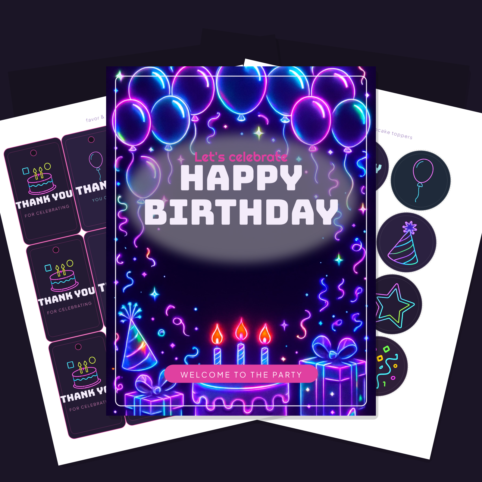 Birthday Party Printables Mega-Bundle — All 10 Art Styles (70 Sheets: Invitations, Banners, Toppers, Tags & More) — PDF + SVG preview 2