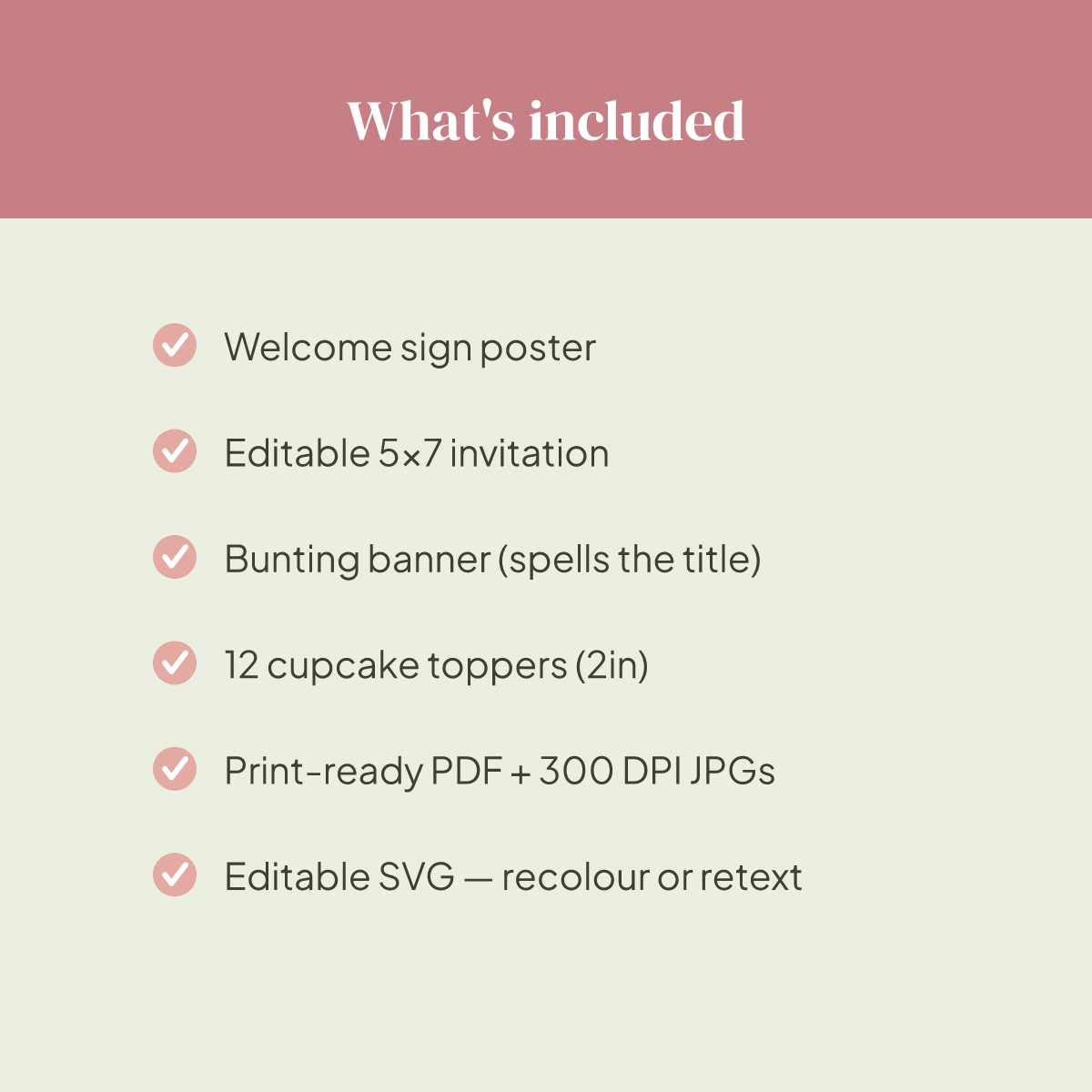 Birthday Party Printables — Botanical Floral (Invitation, Banner, Cupcake Toppers, Tags, Labels & Welcome Sign) — Printable PDF + SVG preview 5