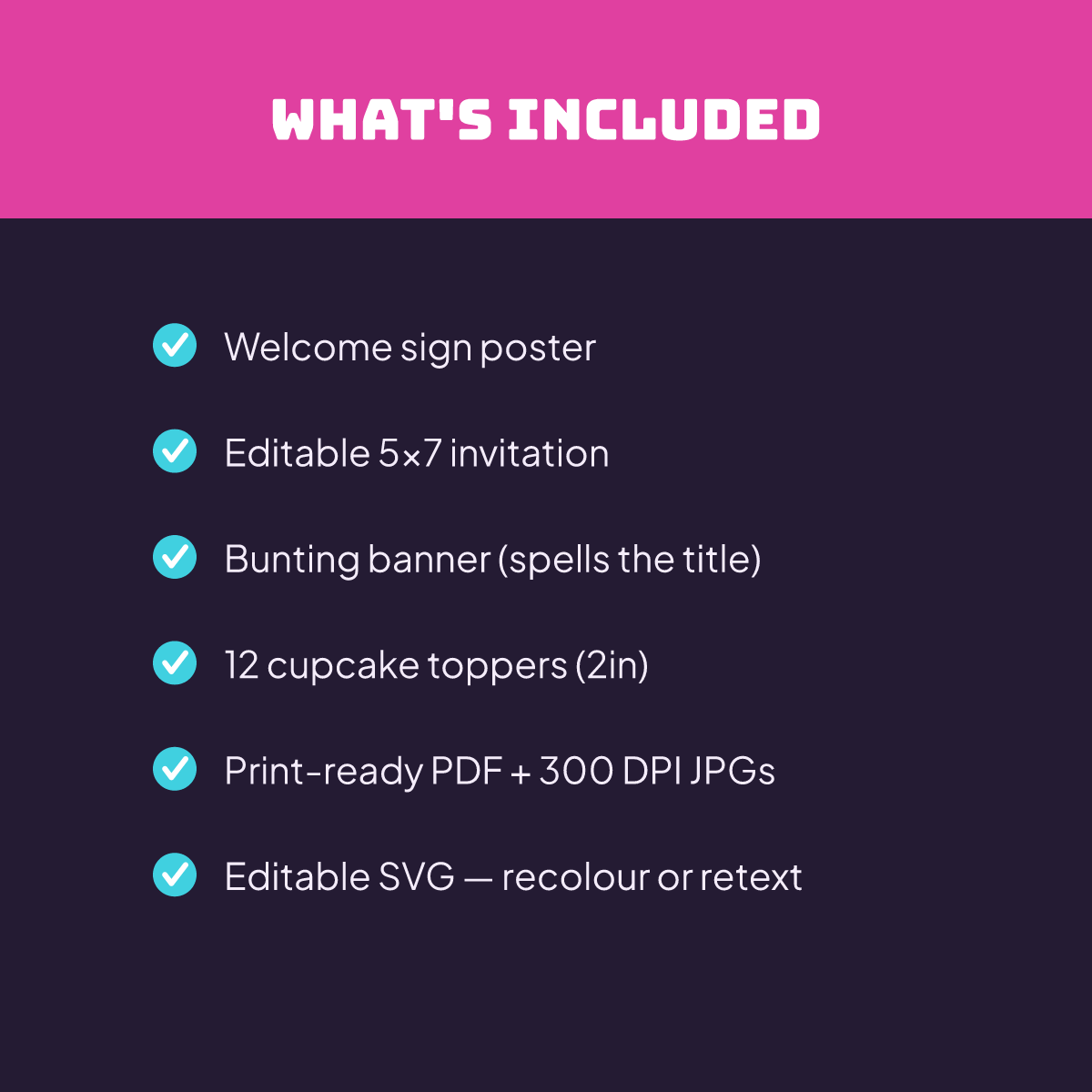 Birthday Party Printables — Neon Y2K (Invitation, Banner, Cupcake Toppers, Tags, Labels & Welcome Sign) — Printable PDF + SVG preview 5