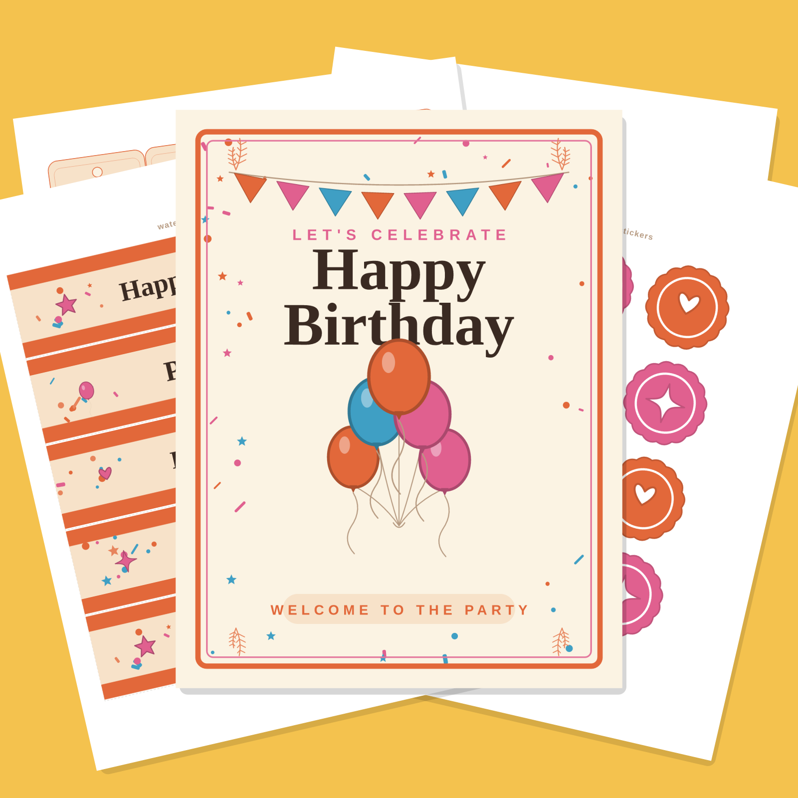 Birthday Party Printables Set — Cupcake Toppers, Favor Tags, Labels & Welcome Sign (Printable PDF + SVG)