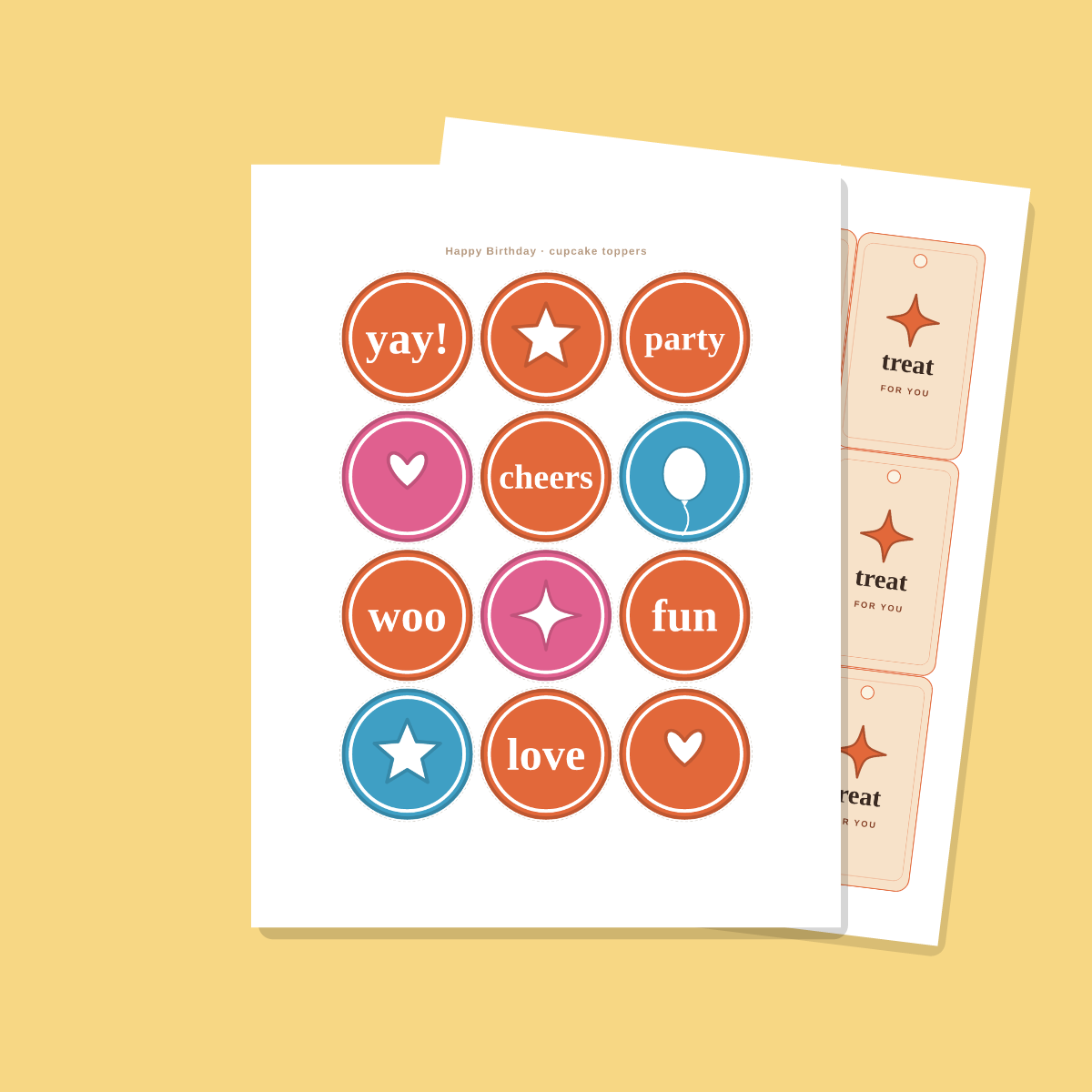 Birthday Party Printables Set — Cupcake Toppers, Favor Tags, Labels & Welcome Sign (Printable PDF + SVG) preview 2