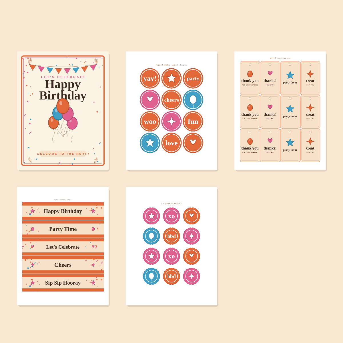 Birthday Party Printables Set — Cupcake Toppers, Favor Tags, Labels & Welcome Sign (Printable PDF + SVG) preview 3