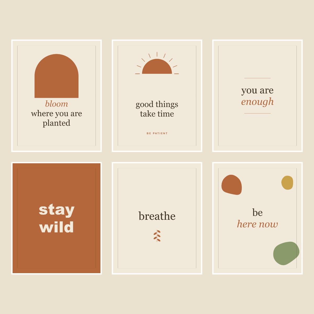 Boho Affirmations Wall Art Set — 6 Printable Quote Posters (8x10, 11x14, 16x20 · PDF + SVG) preview 2
