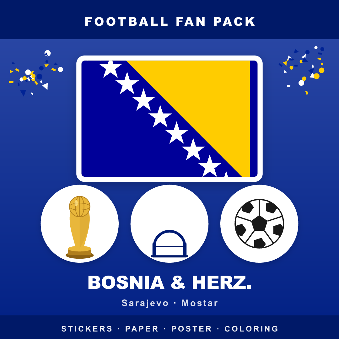 Bosnia & Herz. Football Fan Pack — Stickers, Digital Paper, Poster & Coloring Page