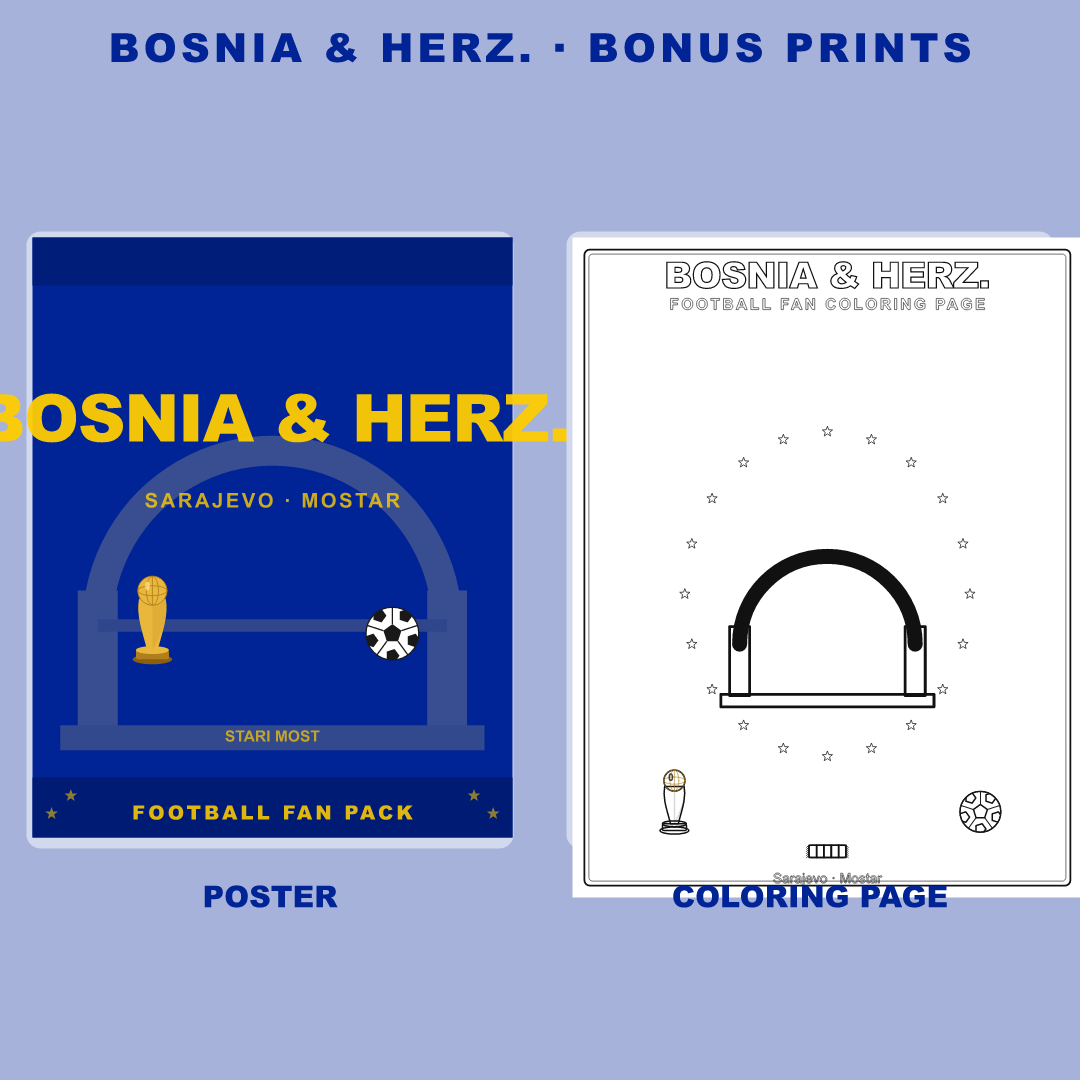 Bosnia & Herz. Football Fan Pack — Stickers, Digital Paper, Poster & Coloring Page preview 4