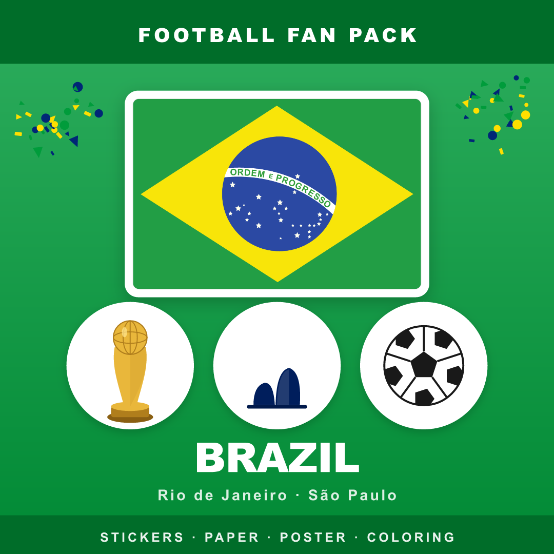 Brazil Football Fan Pack — Stickers, Digital Paper, Poster & Coloring Page