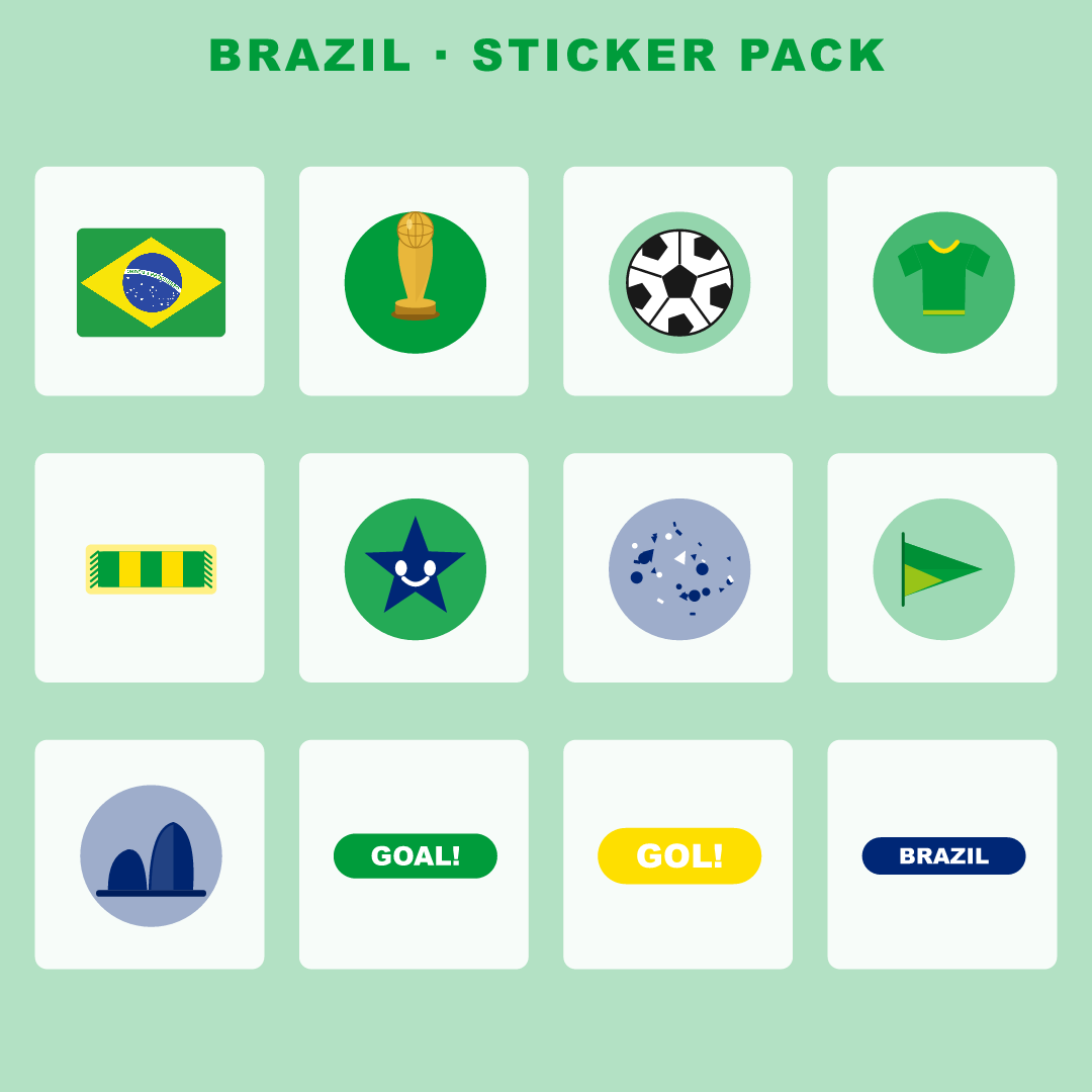 Brazil Football Fan Pack — Stickers, Digital Paper, Poster & Coloring Page preview 2