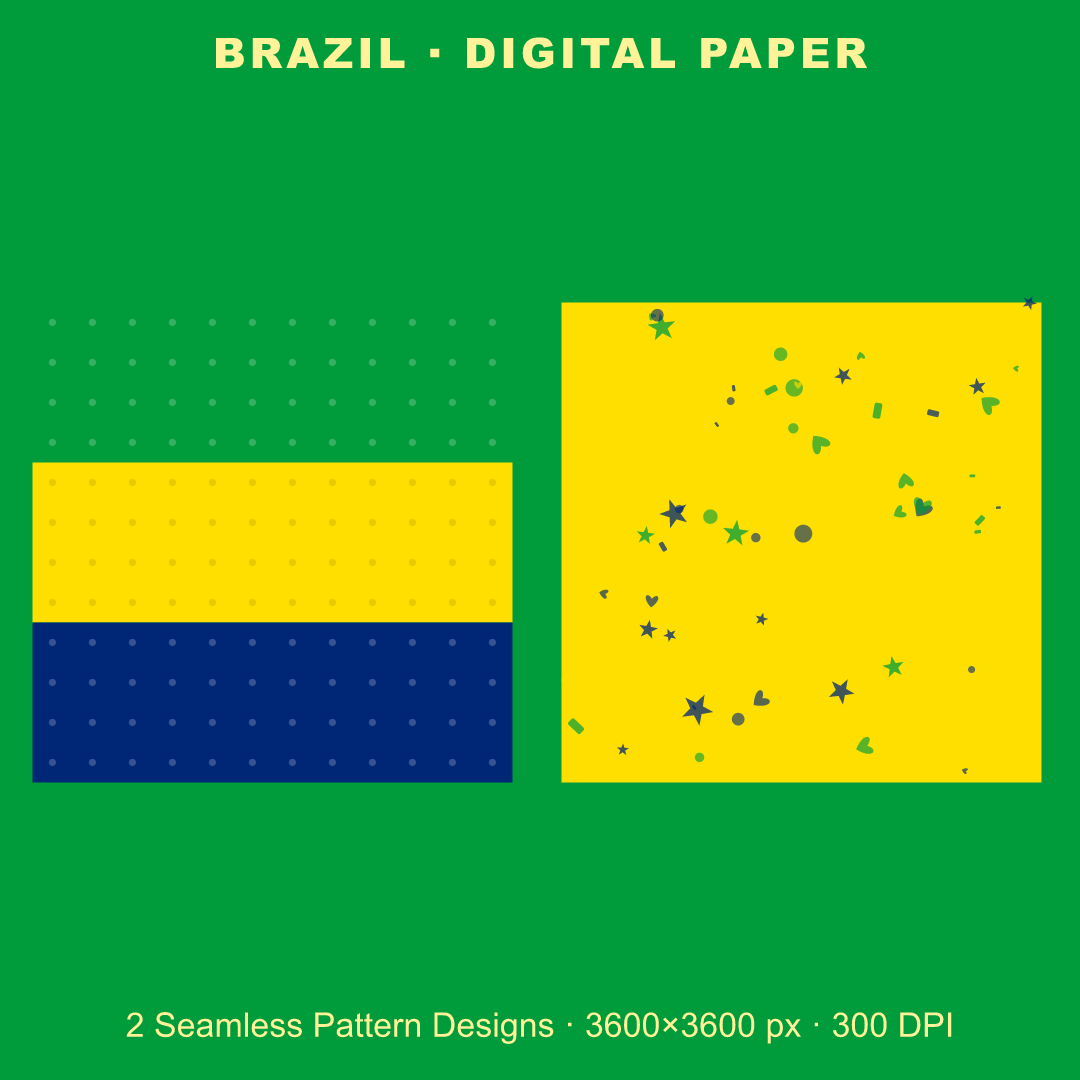 Brazil Football Fan Pack — Stickers, Digital Paper, Poster & Coloring Page preview 3