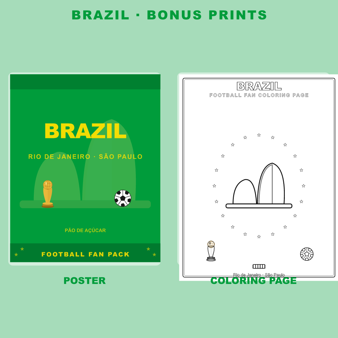 Brazil Football Fan Pack — Stickers, Digital Paper, Poster & Coloring Page preview 4