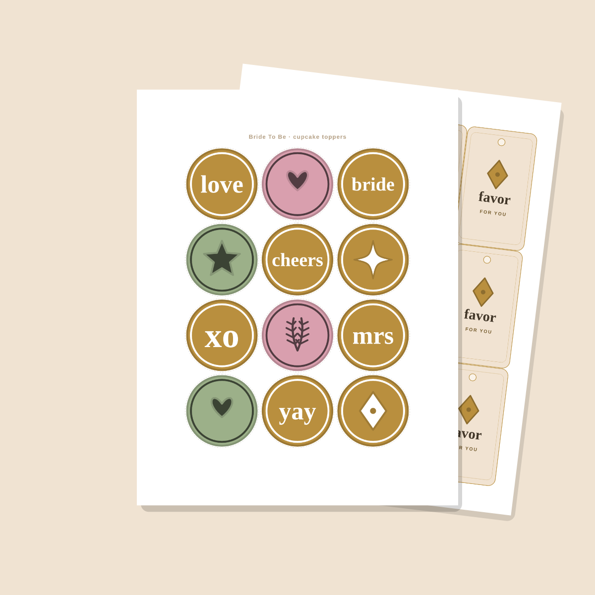 Bridal Shower Printables Set — Cupcake Toppers, Favor Tags, Labels & Welcome Sign (Printable PDF + SVG) preview 2