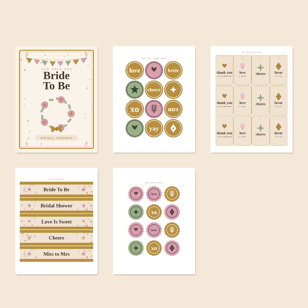 Bridal Shower Printables Set — Cupcake Toppers, Favor Tags, Labels & Welcome Sign (Printable PDF + SVG) preview 3