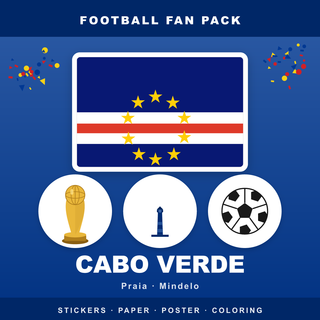 Cabo Verde Football Fan Pack — Stickers, Digital Paper, Poster & Coloring Page