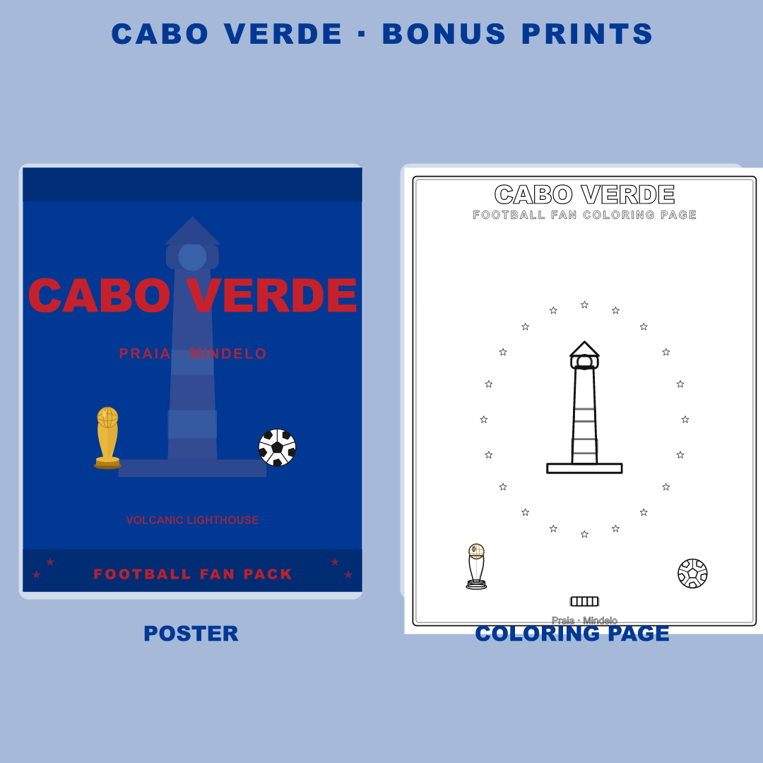 Cabo Verde Football Fan Pack — Stickers, Digital Paper, Poster & Coloring Page preview 4