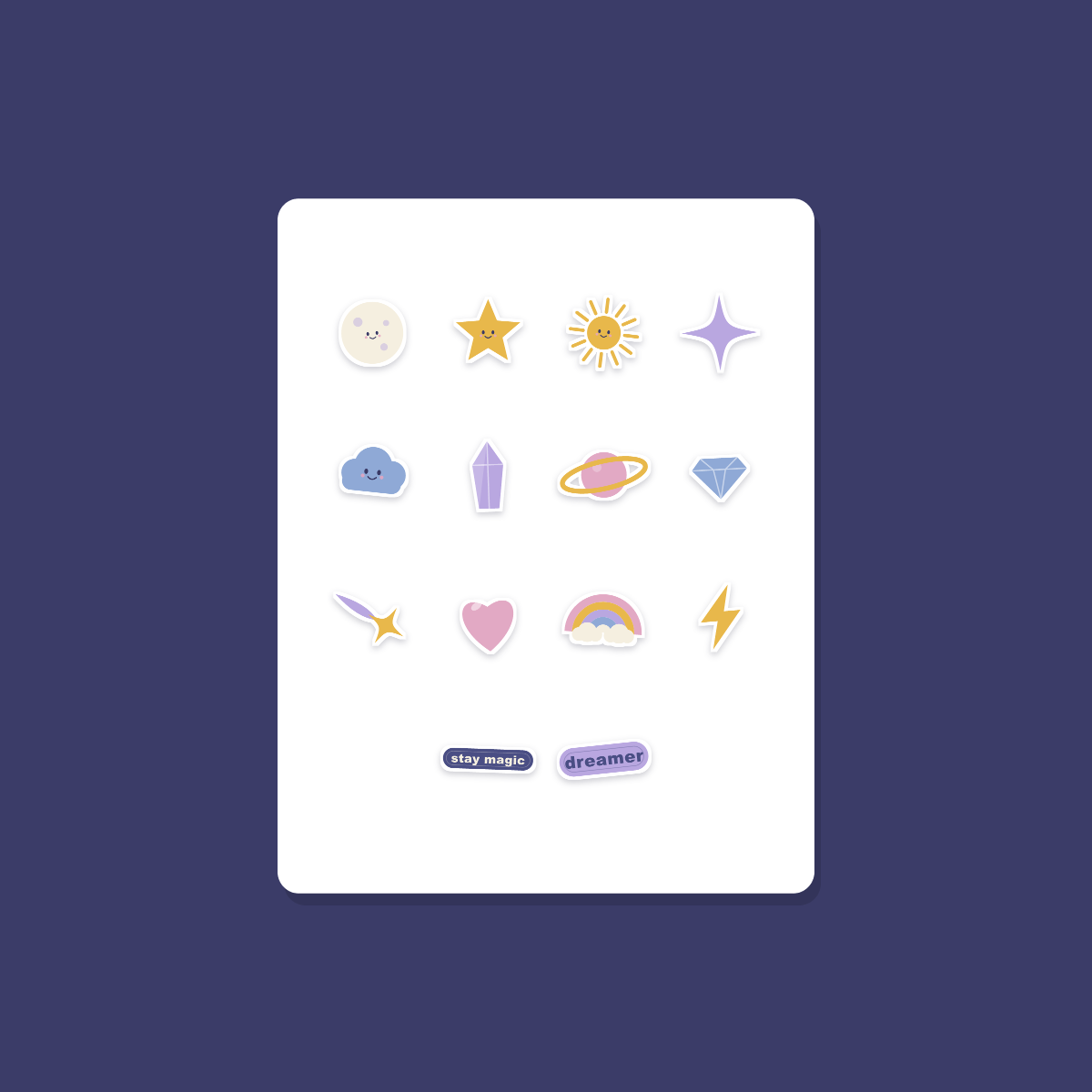 Celestial Sticker Pack — 14 Die-Cut Moon, Star & Crystal Stickers (PNG + SVG, Commercial Use) preview 3