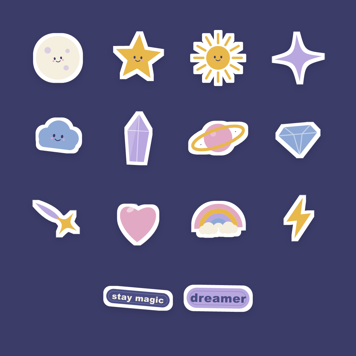 Celestial Sticker Pack — 14 Die-Cut Moon, Star & Crystal Stickers (PNG + SVG, Commercial Use) preview 4