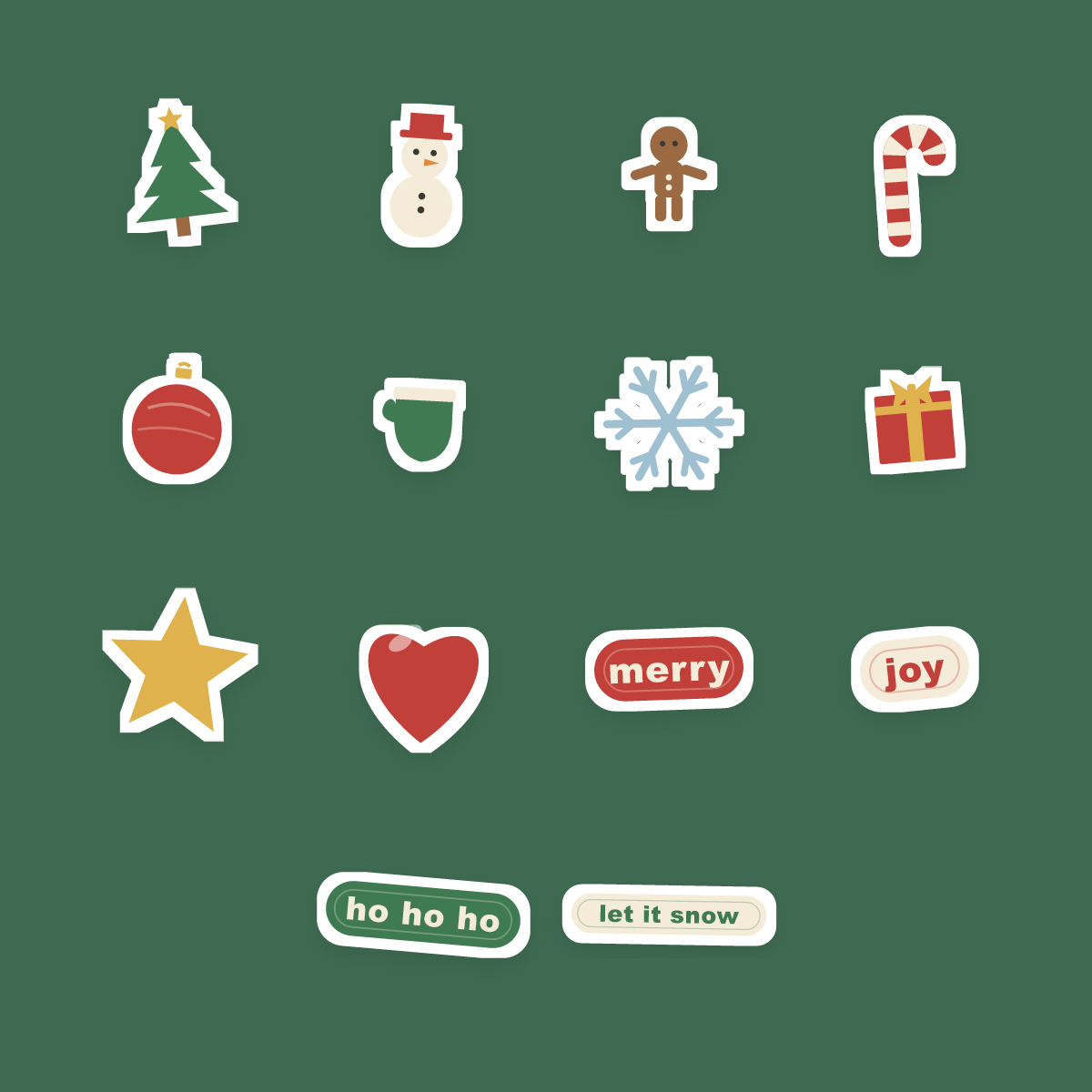Christmas Sticker Pack — 14 Die-Cut Tree, Snowman & Gingerbread Stickers (PNG + SVG, Commercial Use) preview 4
