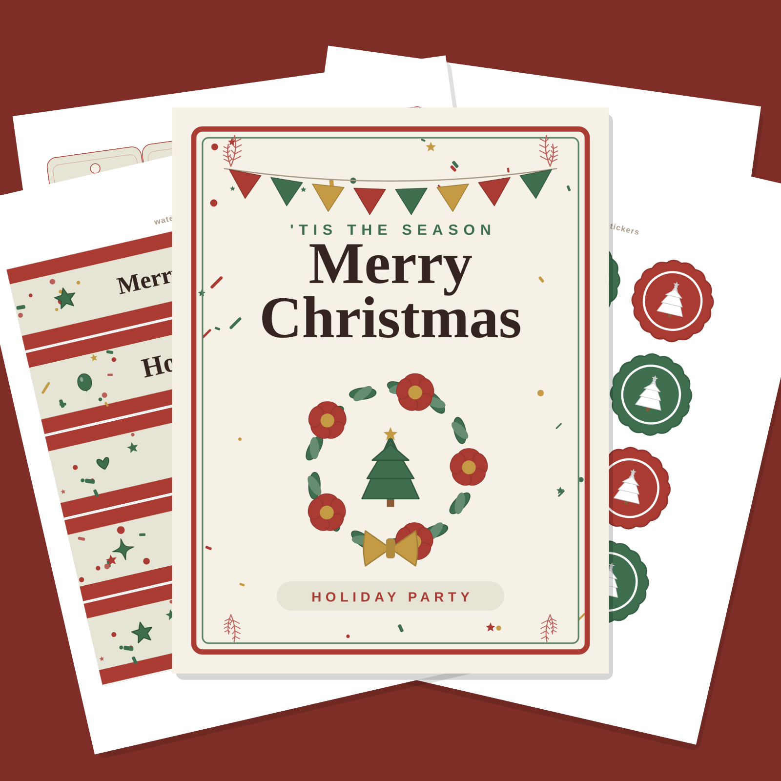 Christmas Party Printables Set — Cupcake Toppers, Favor Tags, Labels & Welcome Sign (Printable PDF + SVG)