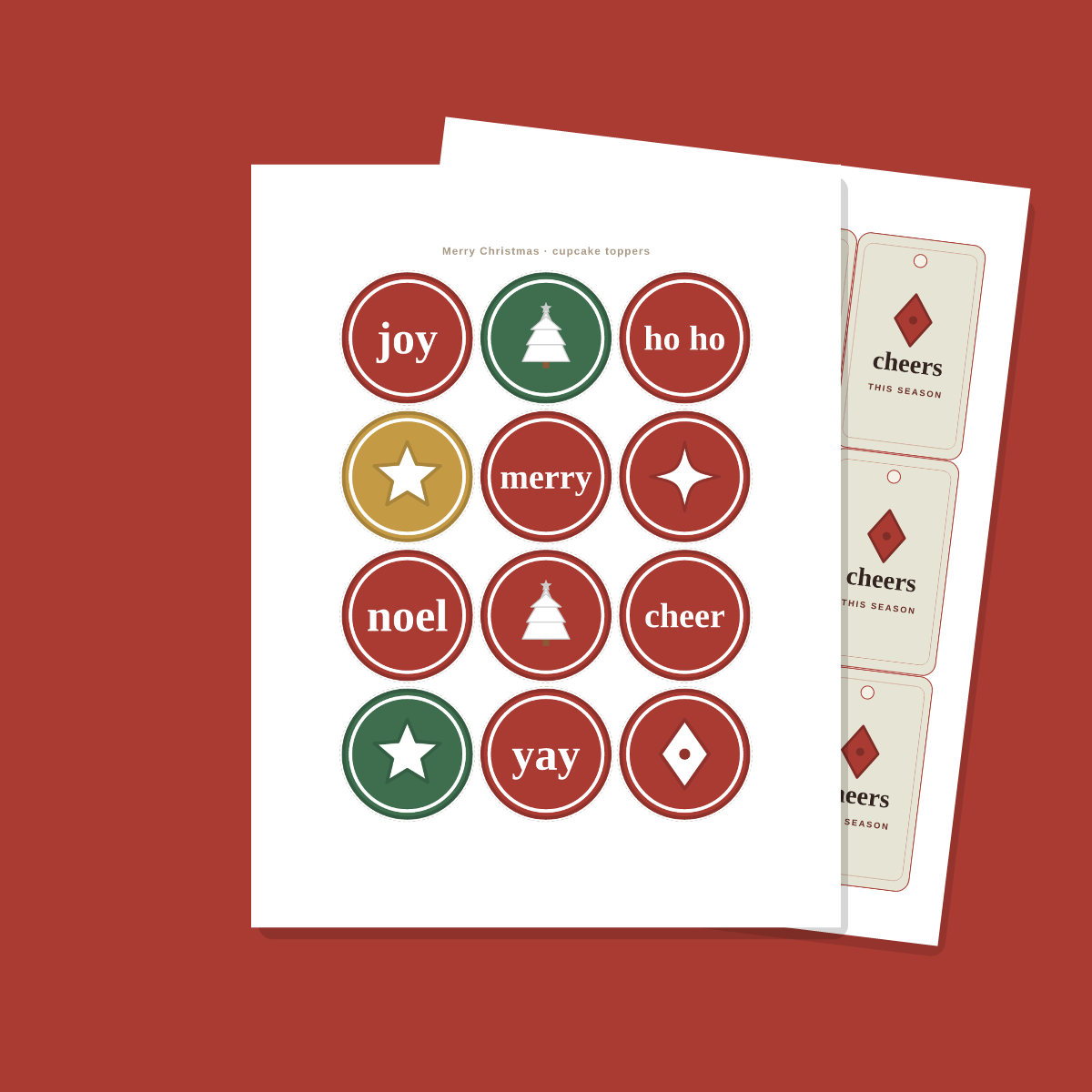 Christmas Party Printables Set — Cupcake Toppers, Favor Tags, Labels & Welcome Sign (Printable PDF + SVG) preview 2