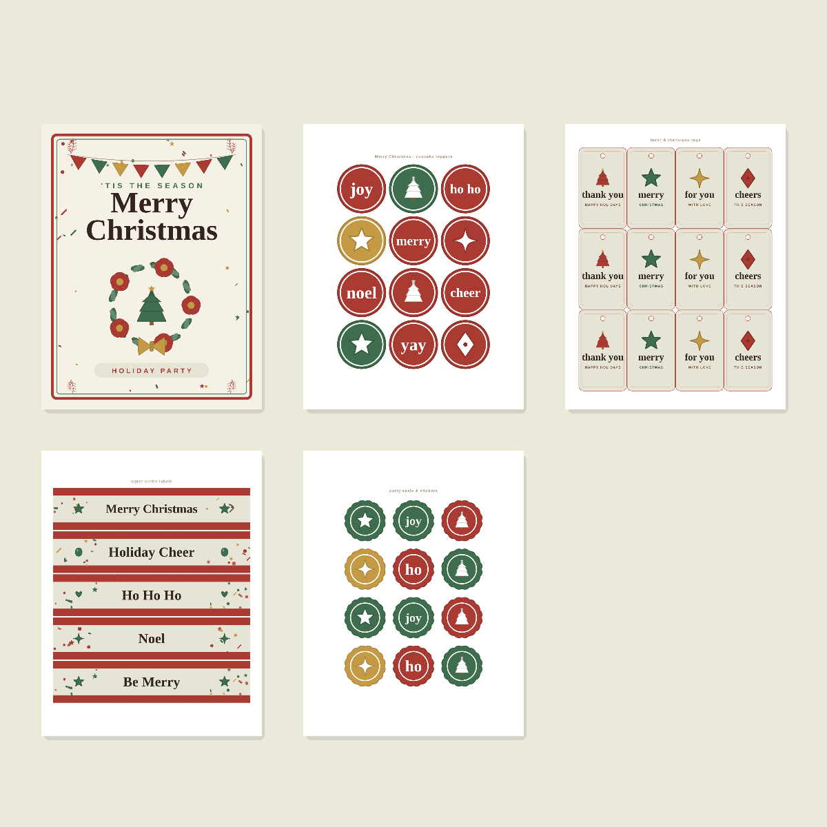 Christmas Party Printables Set — Cupcake Toppers, Favor Tags, Labels & Welcome Sign (Printable PDF + SVG) preview 3