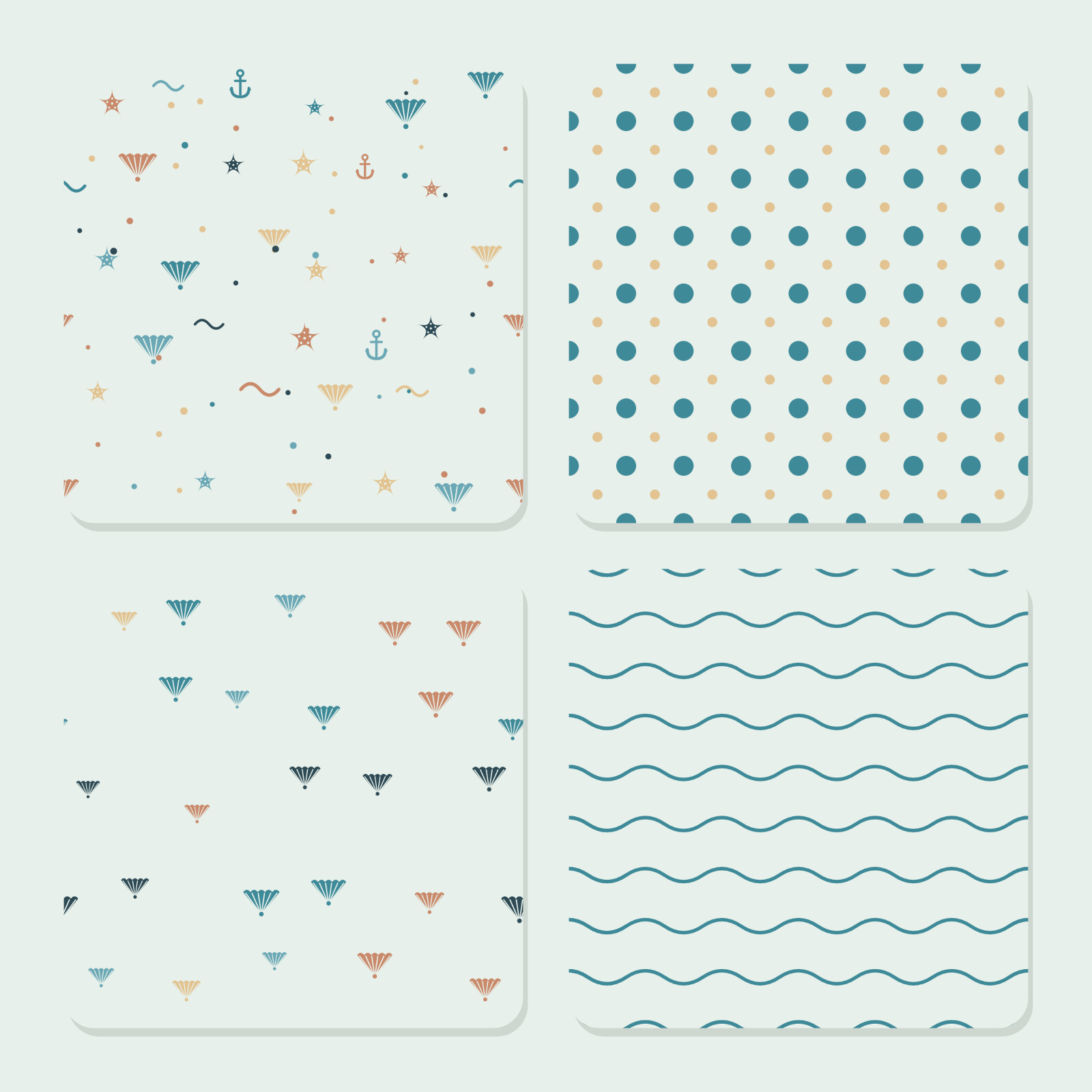 Coastal Beach Digital Paper Pack — 8 Seamless Shell, Starfish & Anchor Patterns (Commercial Use)