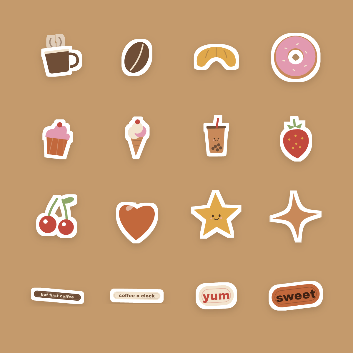 Coffee Lover Sticker Pack — 16 Die-Cut Coffee, Croissant & Cafe Stickers (PNG + SVG, Commercial Use) preview 4
