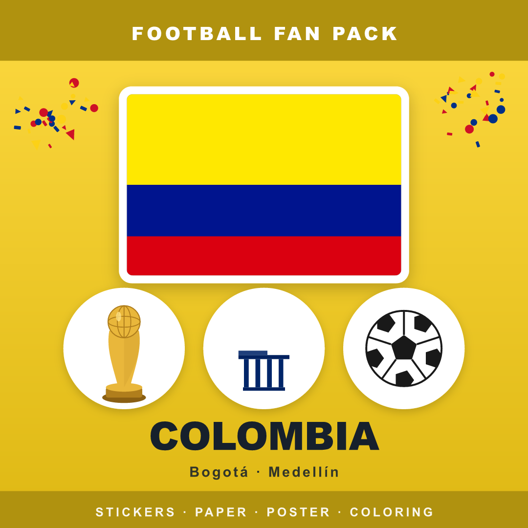 Colombia Football Fan Pack — Stickers, Digital Paper, Poster & Coloring Page