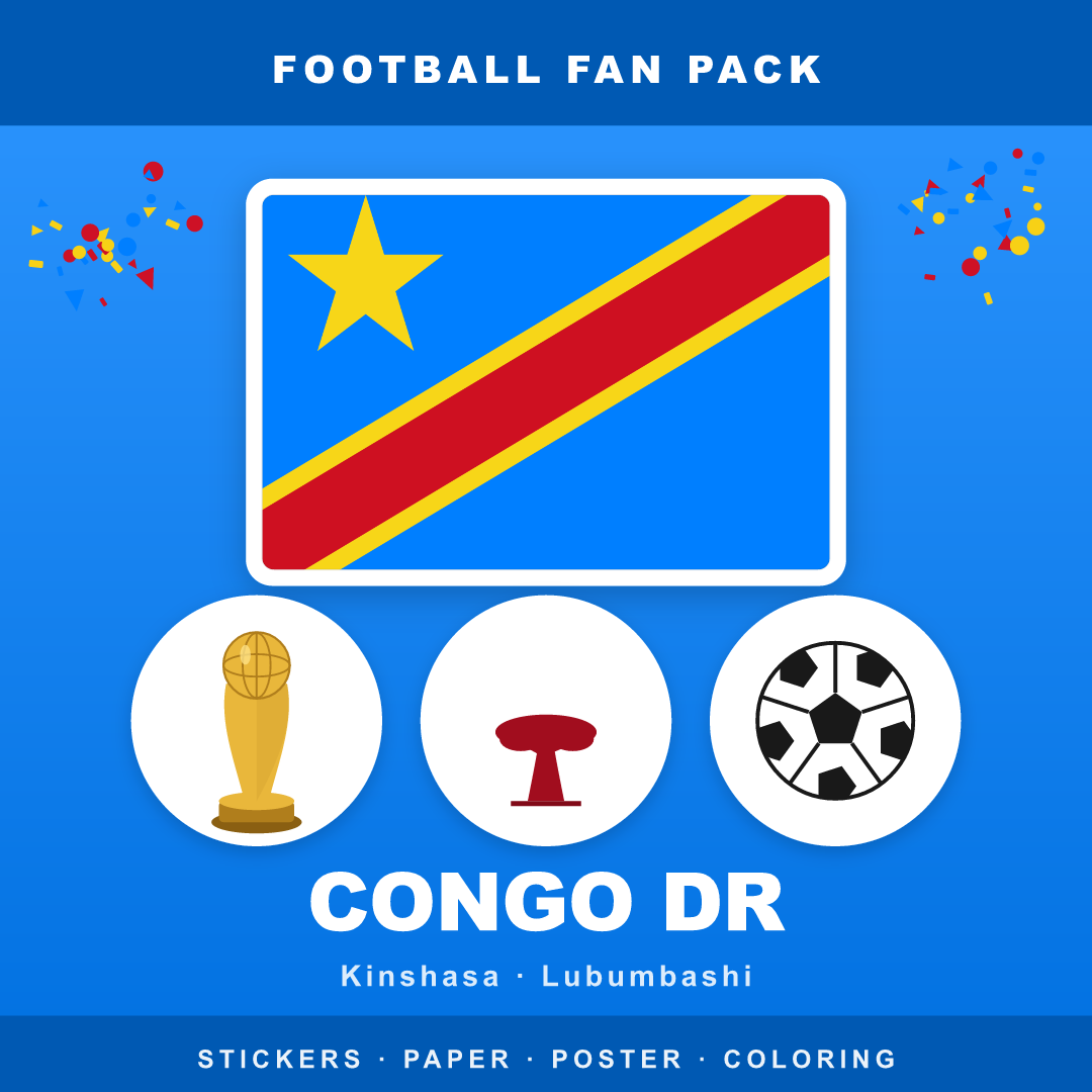 Congo DR Football Fan Pack — Stickers, Digital Paper, Poster & Coloring Page