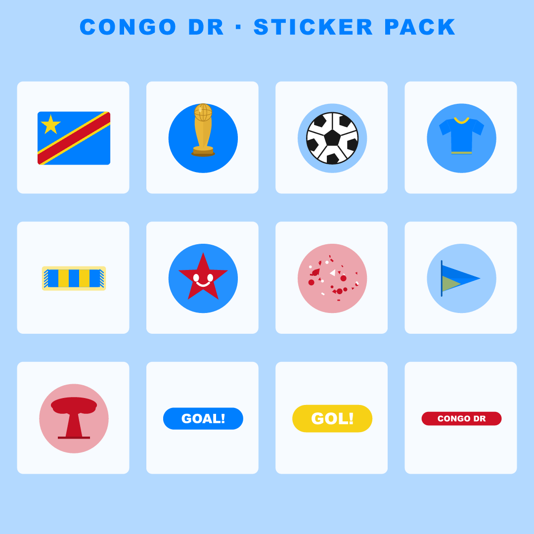 Congo DR Football Fan Pack — Stickers, Digital Paper, Poster & Coloring Page preview 2