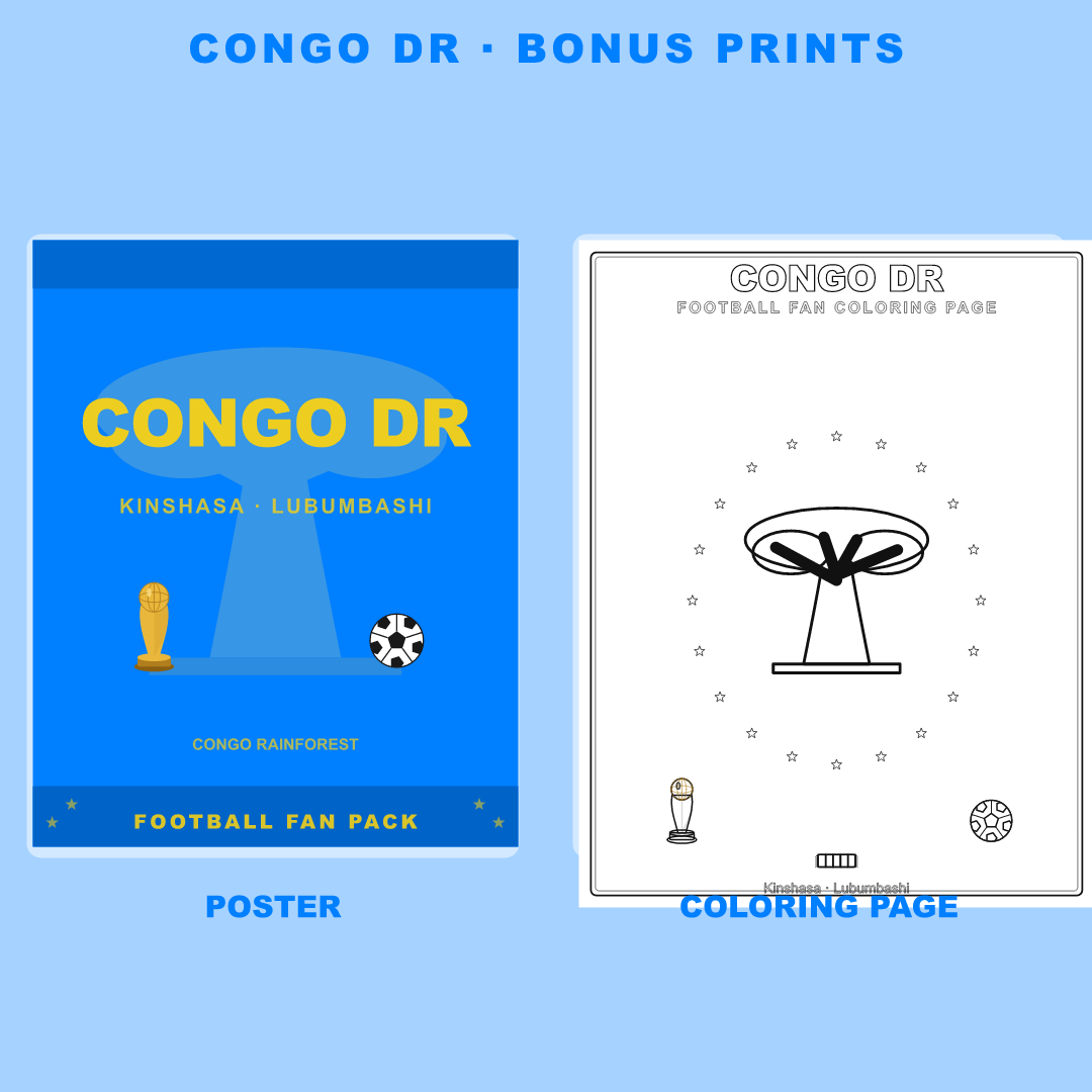 Congo DR Football Fan Pack — Stickers, Digital Paper, Poster & Coloring Page preview 4