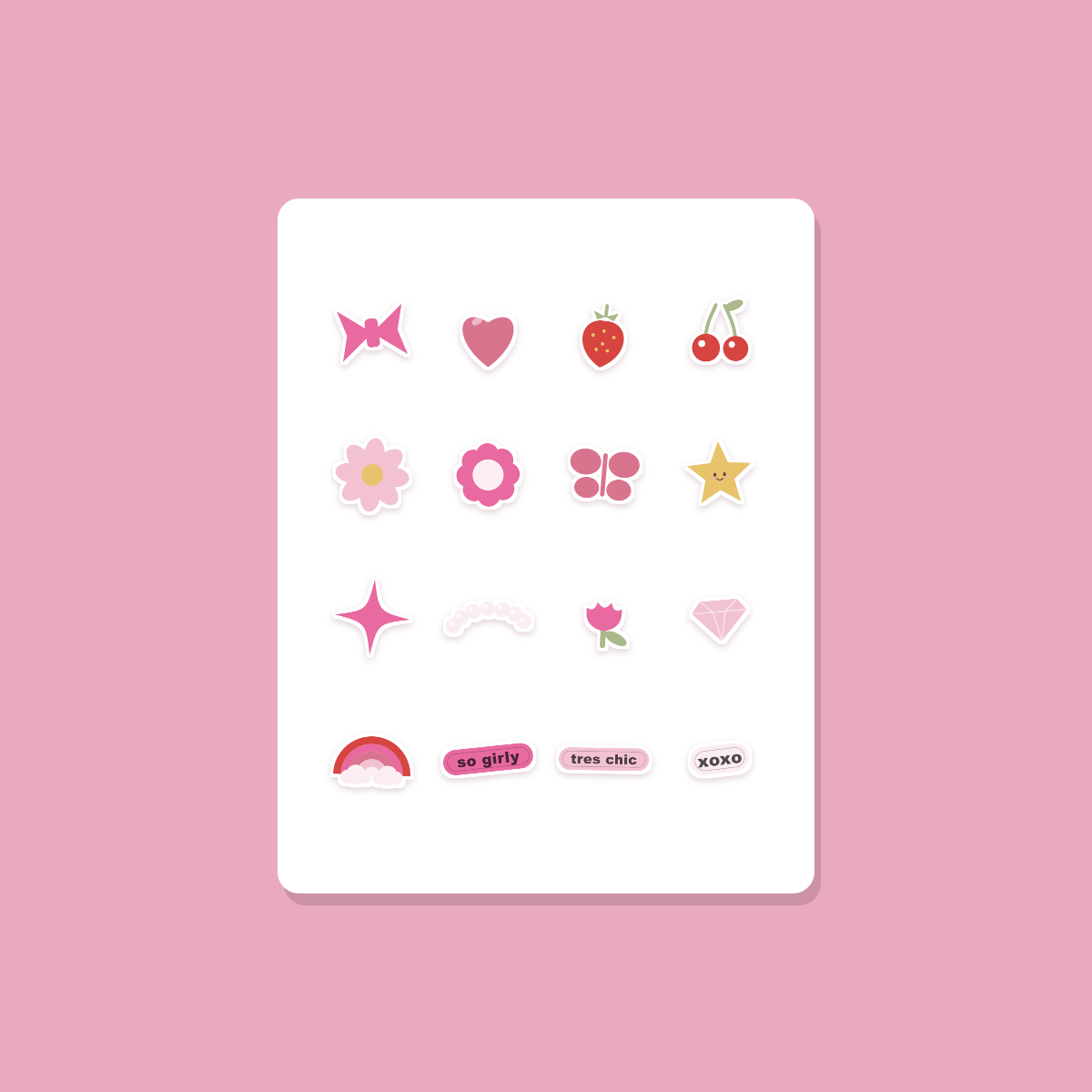 Coquette Sticker Pack — 16 Die-Cut Bow, Heart & Strawberry Stickers (PNG + SVG, Commercial Use) preview 3