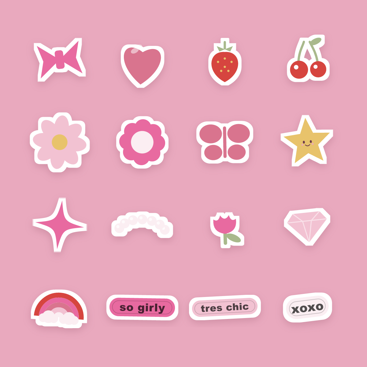 Coquette Sticker Pack — 16 Die-Cut Bow, Heart & Strawberry Stickers (PNG + SVG, Commercial Use) preview 4
