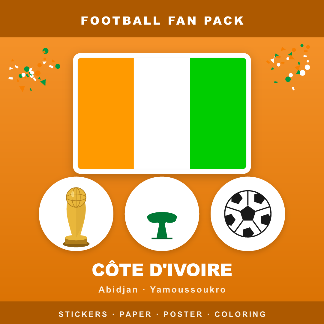 Côte d'Ivoire Football Fan Pack — Stickers, Digital Paper, Poster & Coloring Page