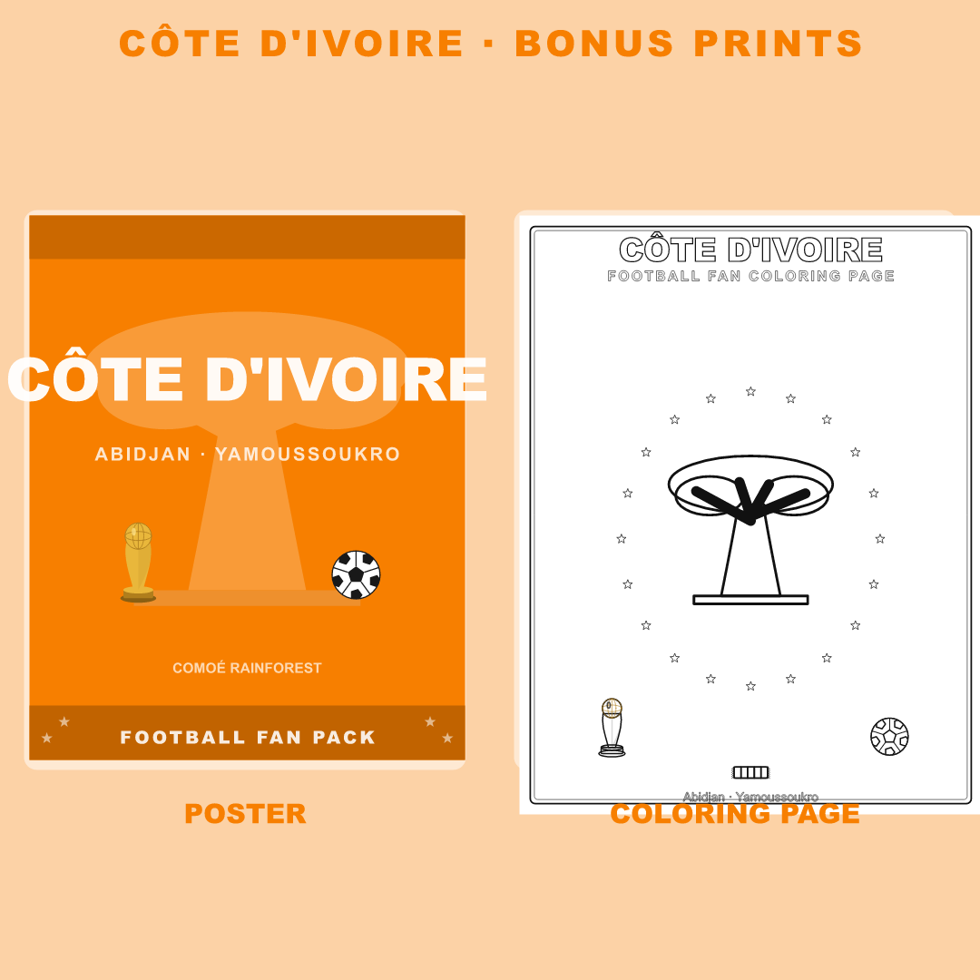 Côte d'Ivoire Football Fan Pack — Stickers, Digital Paper, Poster & Coloring Page preview 4