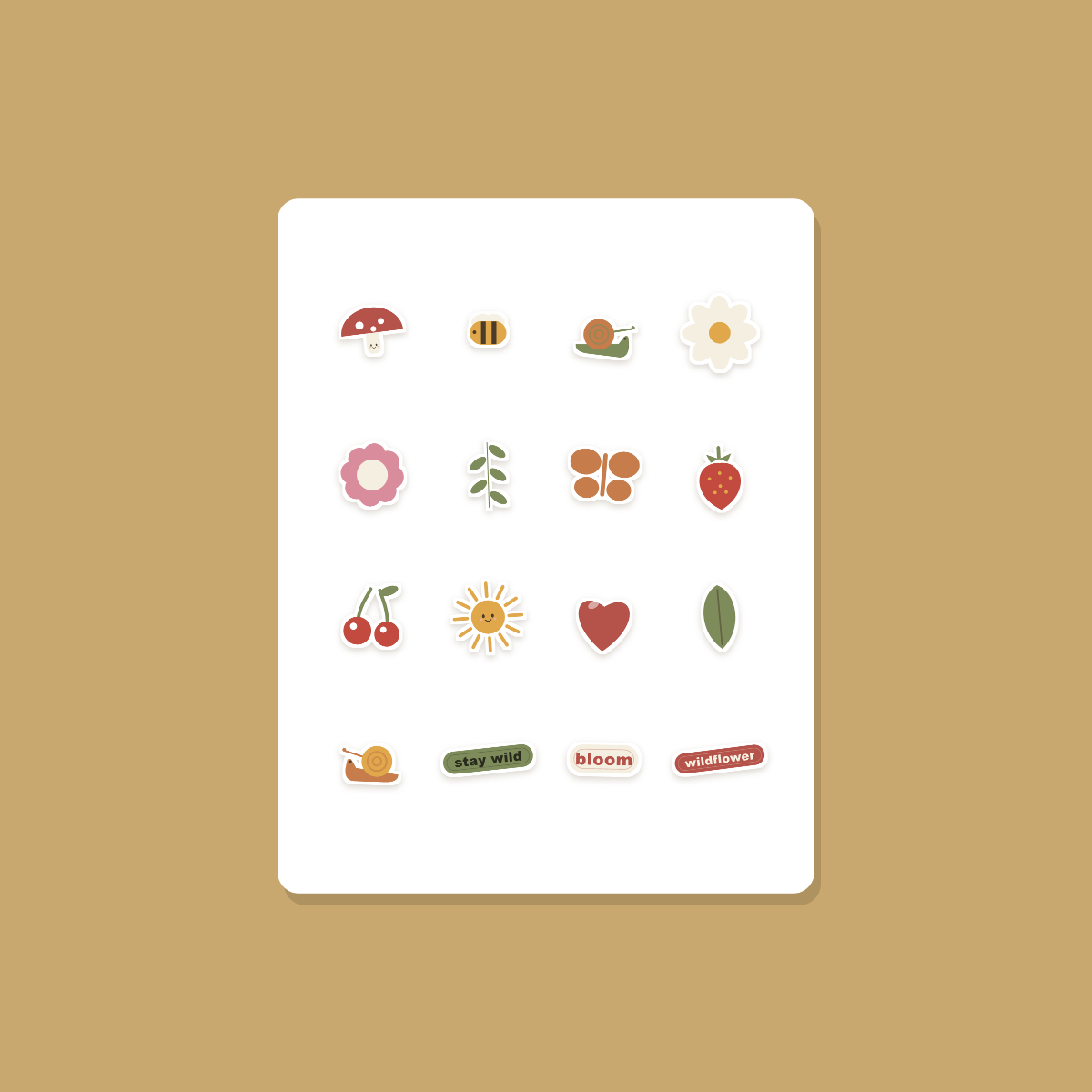 Cottagecore Sticker Pack — 16 Die-Cut Mushroom, Bee & Wildflower Stickers (PNG + SVG, Commercial Use) preview 3